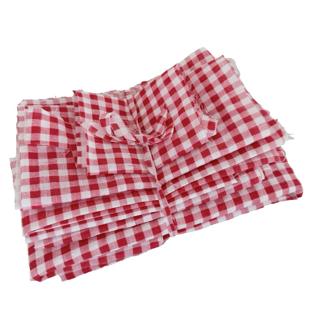Vintage Scrap Pack Seersucker Fabric Remnants Red White Gingham Crafts Sew 1yd+